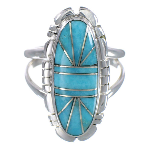 Turquoise Inlay Sterling Silver Jewelry Ring Size 5-3/4 RX94173
